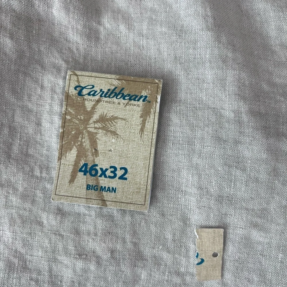 NWT! Caribbean 100% Linen Oatmeal Elastic Drawstring Waist Cargo Pants Mens46*32